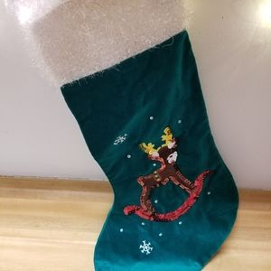 Old Navy Green Christmas Stocking w/ Sequins & foofoo Long~Velvety